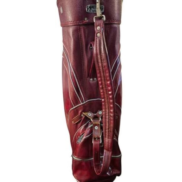Vintage MacGregor Deep Wine Red Leather Golf Cart Bag w/ Carry Strap & Rain Hood - Picture 2 of 10